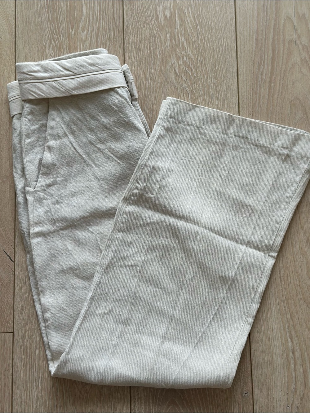 Zara High-Waisted Wide Leg Trousers – Cream/Oatmeal – Size M